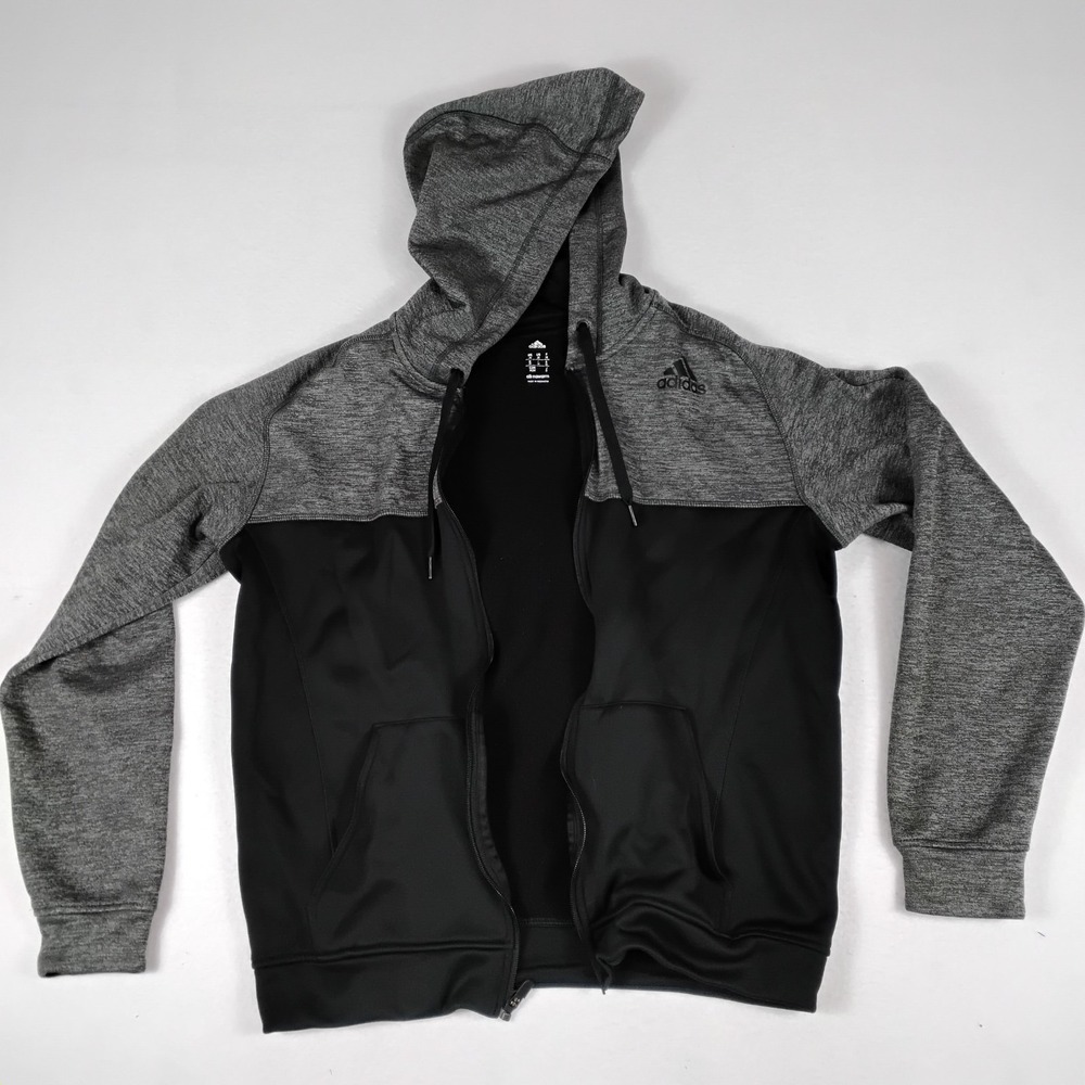 Adidas ClimaWarm Full Zip Hooded Athletic Jacket Mens Medium Black Gray
